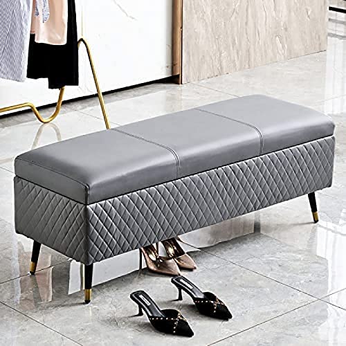 Otomana de cuero de alta gama con almacenaje, moderna y tapizada, ideal para cabecera de cama y entrada. Opciones elegantes en rosa y marrón. 100 x 40 x 45 cm,Dark Gray-100x40x45cm(39x16x18inch)