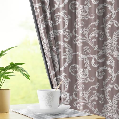 Image of LINENWALAS Printed Blackout Curtains for 7 Feet Door | Set of 2 | Printed Drapes | Thermal Insulated, Room Darkening Panels with Grommet Hanging for Living Room (Taupe Vines)