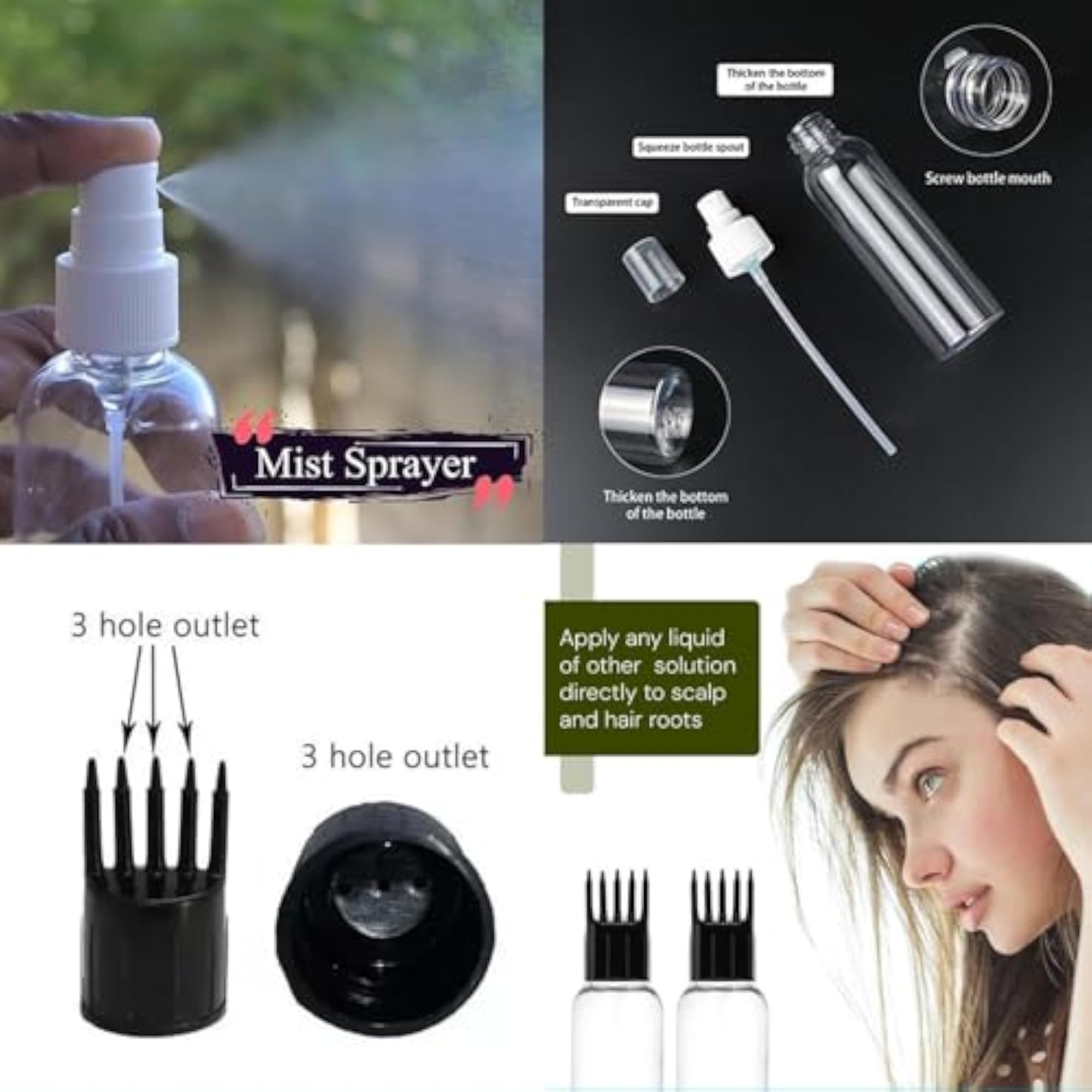 100ml Clear Plastic Fine Mist Spray Bottle with Comb Applicator