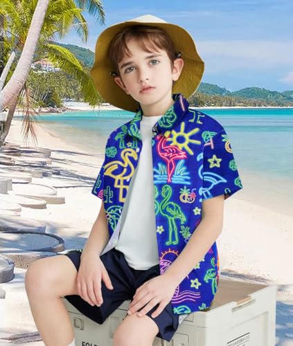 uideazone Boys Hawaiian Shirts Novelty Printed Funky Short Sleeve Button Down Shirt Kids Aloha Luau Shirt 7-14T4