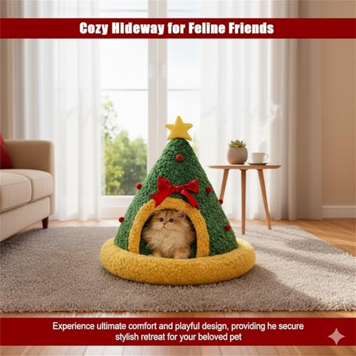 Cama para gatos con diseño de árbol de Navidad cueva triangular extraíble y lavable talla M 4