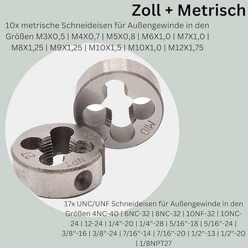 Gewindeschneider Set | 60 teilig | metrisch | Zoll | Komplettset | UNC-Grobgewinde | UNF-Feingewinde | Gewindeschneid-Satz 60tlg. | Gewindeschneid-Set | Gewindebohrer