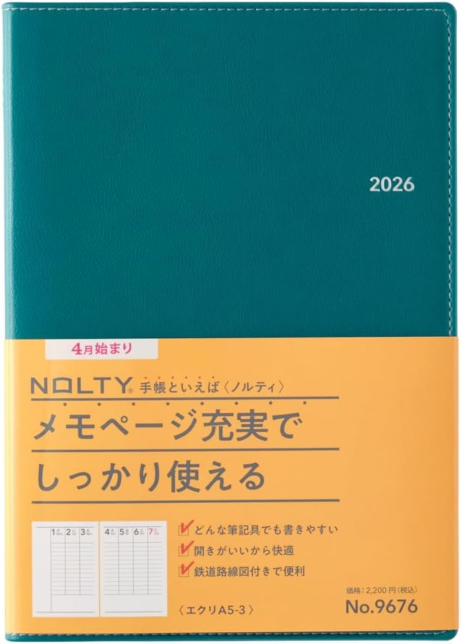 Noritsu NOLTY 9676 Notebook, Starts from April 2026, A5, Weekly Ecri, 3, Deep Blue