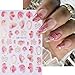 Pink Flower Nail Art Stickers Spring Blossom Flowers Nail Stickers 4PCS Golden Edge Flower Petals 3D Self-Adhesive Nail Decals Manicure Supplies for Women Spring Valentines DIY Nail Art Decorations