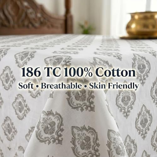 Image of Mafatlal Grace Classic Single Bedsheet | 186 TC | 60x90 Inch | Long Lasting Cotton with Rich Feel | Comfortable & Stylish Print Design | Classic Grey