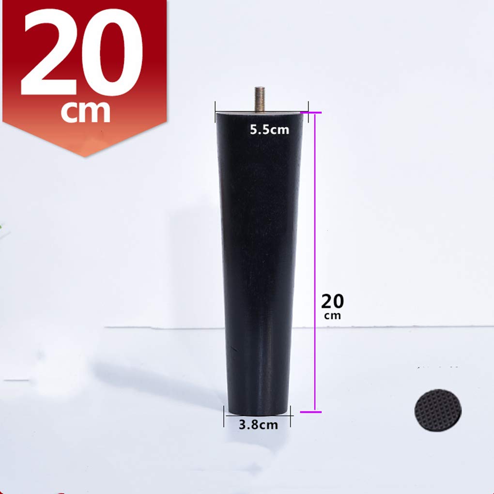 4 gambe in legno massello coniche di ricambio per mobili, gambe per mobili da divano, letto, sedia, divano, gambe in legno, filettatura M8, colore nero (cono dritto20 cm)