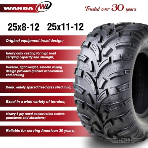 Image of WANDA Set4 ATV /UTV Tires 25x8-12 Front & 25x11-12 Rear 6PR P373-10243 /10210 | Lite-Mud Series All Terrain Hybrid Agil & Versatile