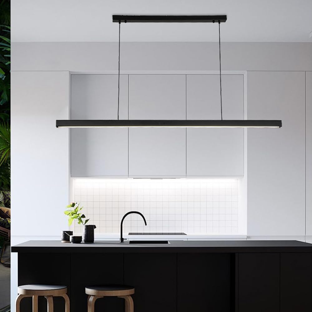 linéaire LED Noir, Barre Lumineuse Suspendue, plafonnier Minimaliste, luminaire d'îlot de Cuisine, Longue Bande Suspendue pour Lampes de Table de Salle à Manger de Bureau