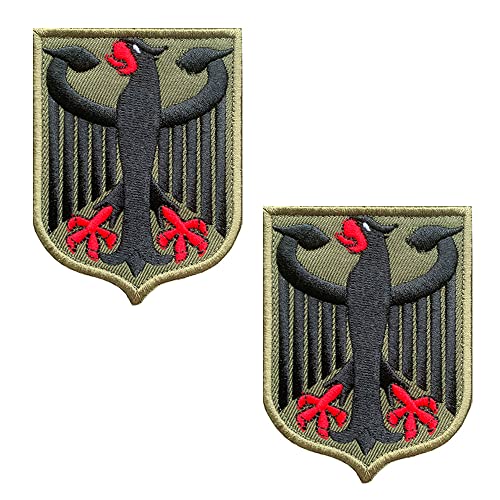 2 Pcs Germany Deutschland Eagle Shield Patches, Tactical Embroidery German Army Applique Emblem Military Patch with Hook and Loop Fastener for Hats Backpack Jackets Clothes Uniform Vest
