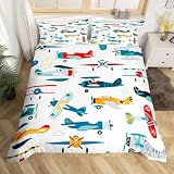 Feelyou Airplane Duvet Cover Set for Kids Toddler Cartoon Aircraft Bedding Set Cute Baby Boys Girls Comforter Cover with 1 Pillow Sham Twin