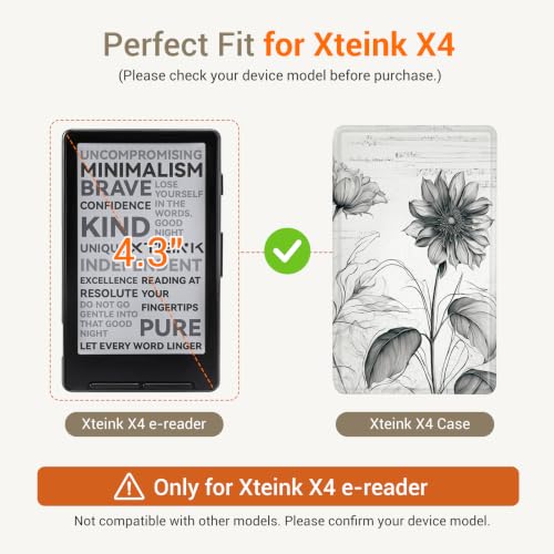 Image of CoBak Magnetic Case for XTEINK X4, Ultra-Lightweight Protective Cover for Xteink X4 E-Reader, Secure Magnetic Attachment(Sketching Sunflowers)
