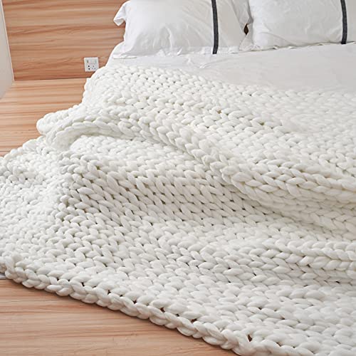 Eastsure Chunky Knit Blanket Bulky Bed Throw Hand-Made Super Large Chair Mat Rug,White,80"X80" #TOP1