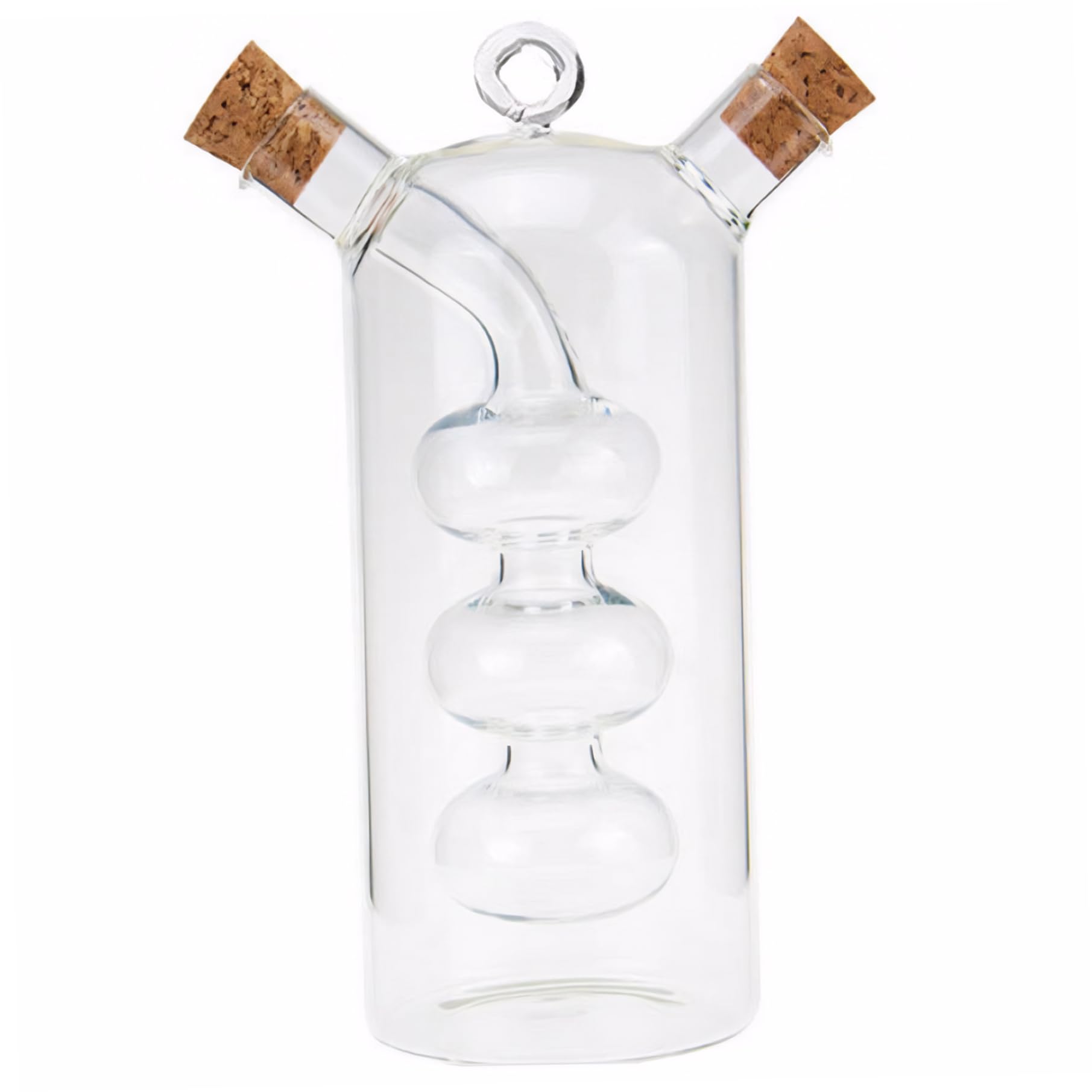 Dispensador de aceite y vinagre de cocina en botella de cristal transparente con tapón de corcho