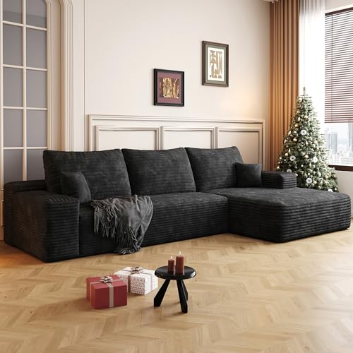 Image of 96 inch Sectional Couches for Living Room Cloud Couch Sofa with L-Shape Upholstered Boneless Couchs Modern Modular Sectional Couch with Chaise