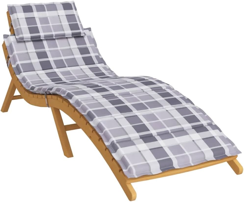 Sun Lounger Cushion with Soft Foam Filling and Water-Resistant Grey Check Oxford Fabric for Outdoor Comfort, Breathable 100% Polyester Material