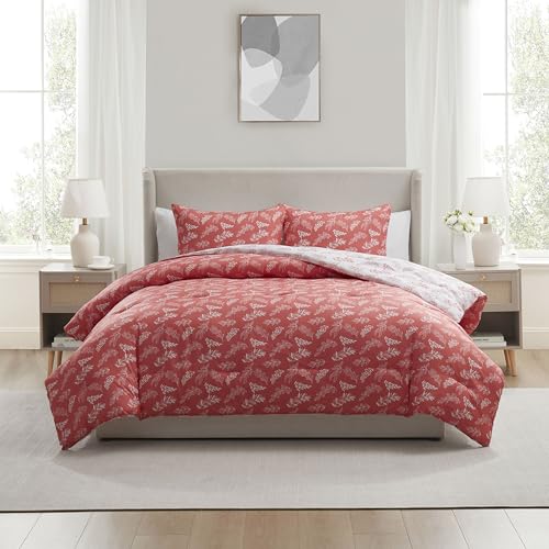 Nestl Full Size 3 Piece Botanical Comforter Set – Flamingo Pink/Cloudstone