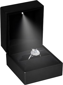 Hatori Engagement Ring Box with LED Light, Jewelry Ring Box for Wedding Rings, Ceremony, Proposal, Anniversary Birthday