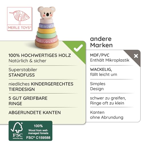 Merle Toys Holz Stapelturm ab 1 Jahr, Baby Stapelturm Holz, 100% FSC, Koala – Ansicht 8