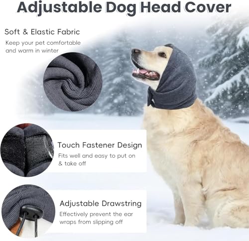 Image of Dog Calm Hoodie, No Shake Ear Wraps for Dogs, Quiet Dog Ear Cover Noise Protection, Pet Ear Muffs Dog Ear Protector Head Wrap Cover for Anxiety Relief, Hematoma, Grooming, Firework, Thunderstorms,S