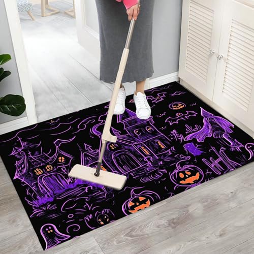 Paillasson citrouille Halloween antidérapant et tapis absorbant violet foncé - 7