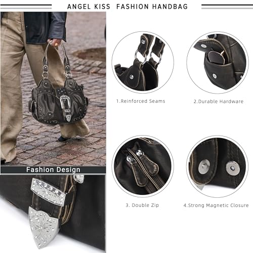 Image of Angel Kiss Hobo Bags for Women Vegan Leather Purses and Handbags Ladies Chic Shoulder Bags Crossbody Purses with Metal Studs