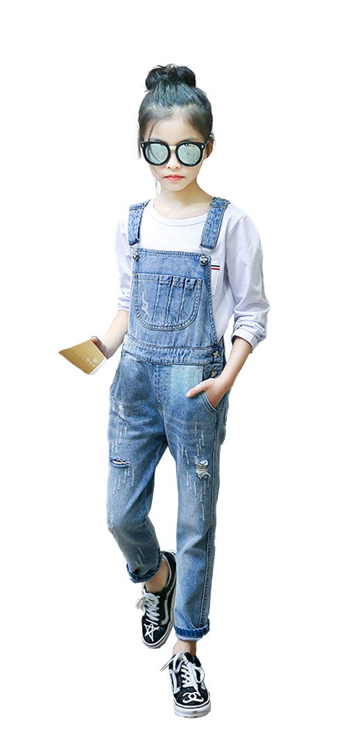 KIDSCOOL SPACE Peto vaquero para niñas, peto vaquero ajustado con pechera grande rasgado