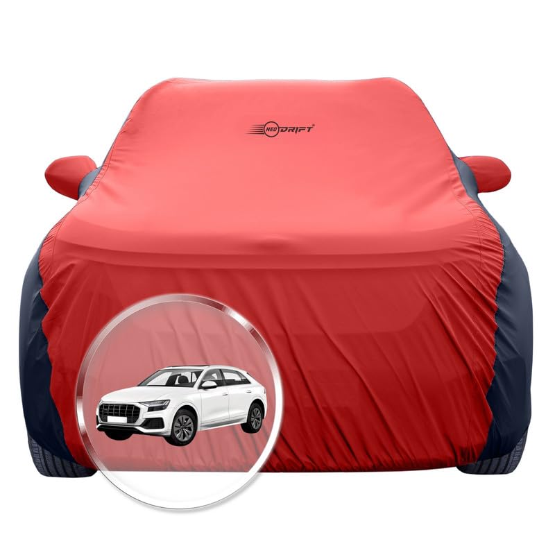 Image of NEODRIFT 'SuperTech' Car Cover for Audi Q8 (100% Water-Resistant, All Weather Protection, Tailored Fit, Multi-Layered & Breathable Fabric) (Colour: Red+Black)