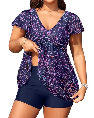 Aqua Eve Plus Size Tankini Swimsuits Bathing Suit - Women Two Piece with Shorts Tummy Control Swimwear