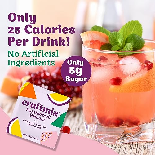 Image of Craftmix Passionfruit Paloma Cocktail & Mocktail Drink Mixer, Pack of 12 | Skinny Mixes, Water Flavoring Packets, Made with Real Fruit, Vegan Low-Carb, Low-Sugar, Non-GMO, Dairy Free, Gluten Free