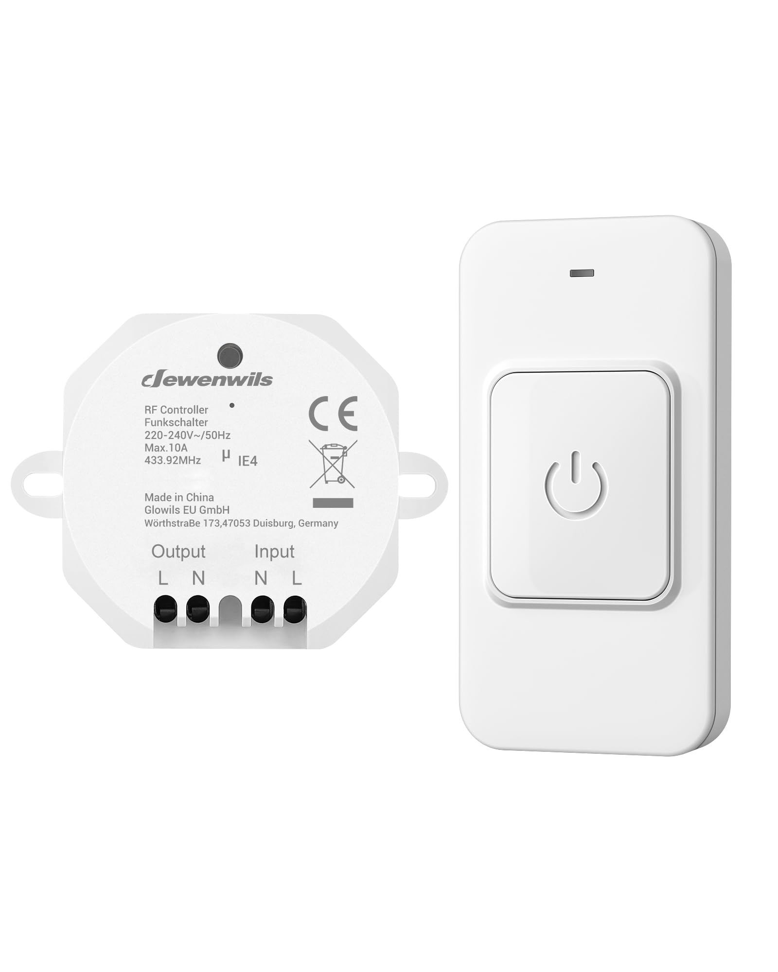 DEWENWILS Funk-Lichtschalter Set 230 V, magnetischer Funkschalter mit Empfänger, drahtlos, Reichweite bis 30 m, erweiterbar, Schalter für Lampen und Ventilatoren bis 2300 W, 1 Sender