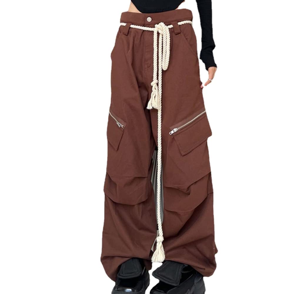 Pantaloni da paracadute Pantaloni Cargo per le Donne Baggy Harajuku Vita Bassa Y2K Pantaloni Grunge Pantaloni, Caffè, M