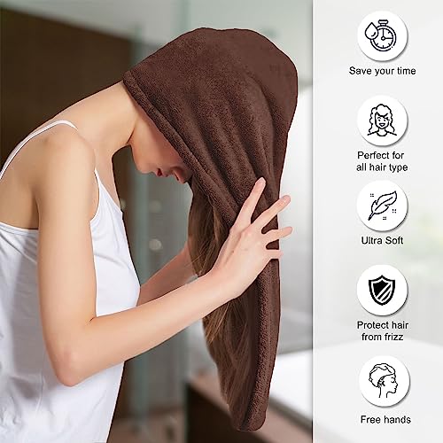 Image of Sassoon Venir Microfiber Hair Wrap Towel for Women (Cocoa Color, Free Size) with Smooth Texture Super Absorbent Quick Dry Hair Turban for Drying Hair