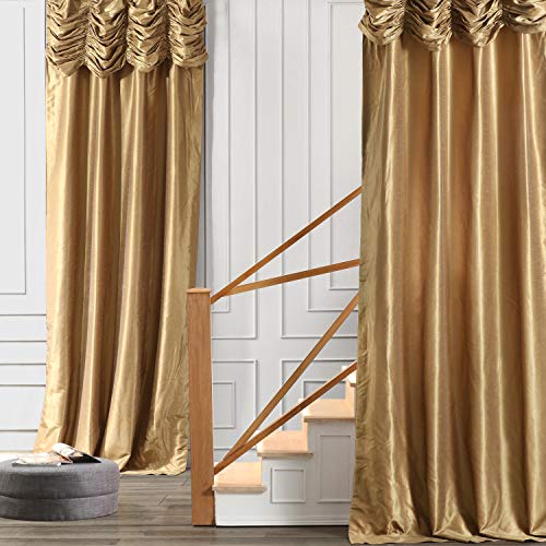 Hpd Half Price Drapes Ruched Faux Dupioni Silk Curtains For Living Room 50 X 84 (1 Panel), Pdch-Kbs8-84-Ru, Flax Gold #TOP3