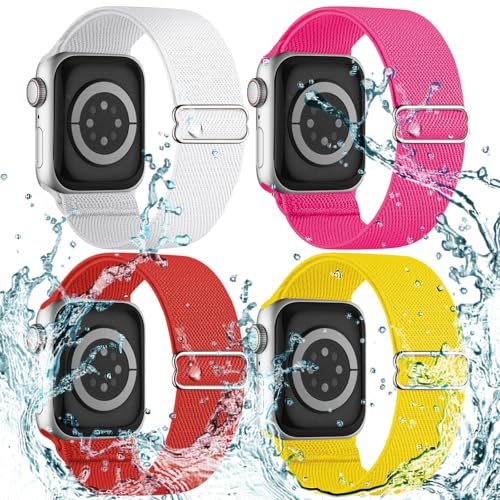 Image of 4 Pack Stretchy Solo Loop Compatible with Apple Watch Bands 38mm 40mm 41mm 42mm 44mm 45mm 46mm 49mm Women Men, Sport Nylon Elastic Straps Wristbands for iWatch Series 11 10 9 8 7 6 5 4 11 Ultra /SE 3 2