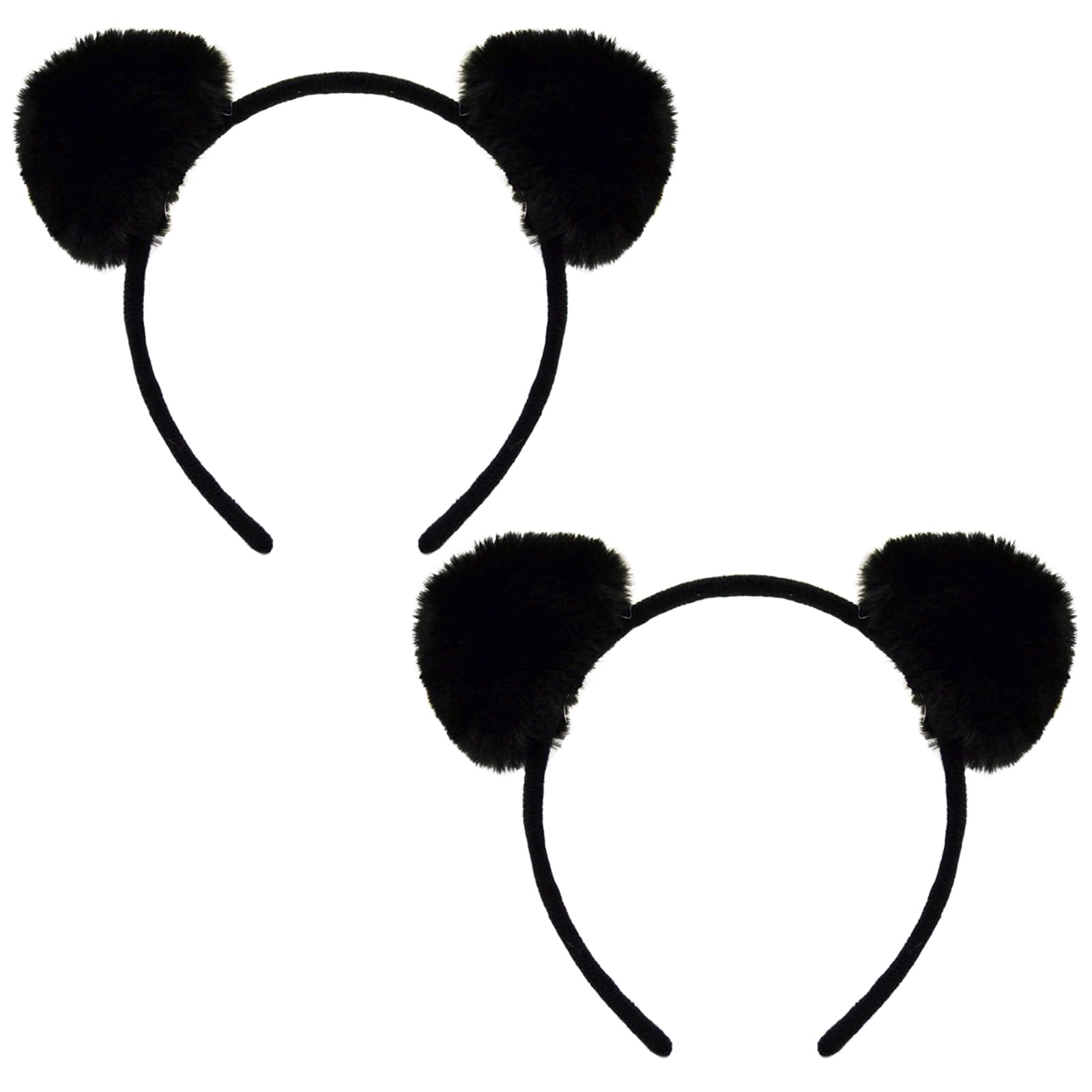 WLBON 2 Pcs Halloween Cat Ears Headband Panda Ears Hair Hoops Bands Animal Headpiece Hairband Women Christmas Wedding Holiday Festival Parade Cosplay Dress Up Birthday Party Accessories Black