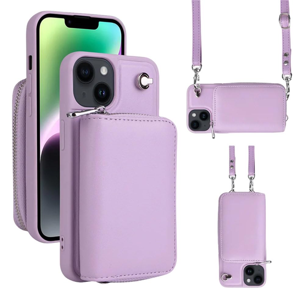 Coque cordon iPhone XR violette avec rangement carte pour mains libres