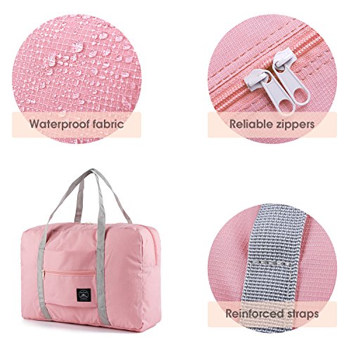 For Spirit Airlines Foldable Travel Duffel Bag Tote Carry on Luggage Sport Duffle Weekender Overnight for Women and Girls (1112-Pink)