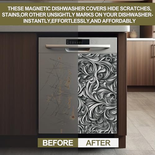 Image of Black Vines Dishwasher Magnetic Cover, Decorative Fabric Dishwasher Door Cover with Top and Bottom Magnets, Flexible Kitchen Appliance Decor, 23 x 26 Inches