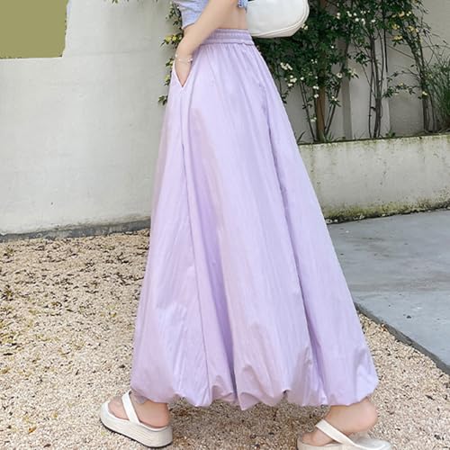 Women Y2k Bubble Maxi Skirt with Pockets High Elastic Waist Drawstring A Line Long Skirts Summer Casual Midi Dress4