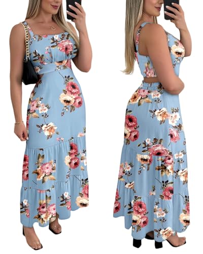 Image of CHICME Summer Dresses for Women 2026 Sleeveless Casual Boho Maxi Dress Square Neck Cut Out Floral A Line Dress