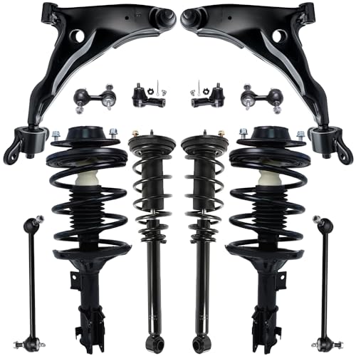 Image of Detroit Axle - 12pc Front End Suspension Kit for 2001-2005 Mitsubishi Eclipse, Lower Control Arms w /Ball Joint Struts & Coil Spring Outer Tie Rods Front and Rear Sway Bars 2002 2003 2004 Replacement