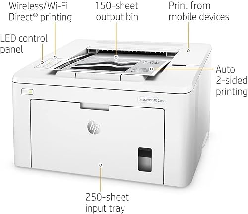Hp Laserjet Pro M203Dw Single-Function Wireless Monochrome Laser Printer For Home Office, White - Print Only - 30 Ppm, 1200 X 1200 Dpi, 8.5 X 14, Auto Duplex Printing, Ethernet, Cbmou External Webcam #TOP1