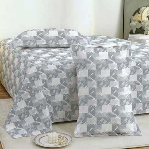 Image of Story@Home 190 TC Cotton Double Bedsheet Set with 2 Pillow Covers | Soft Breathable Fabric | 250 x 225 cm Double Bed Sheet |Grey Geometric Printed Bedding for Bedroom