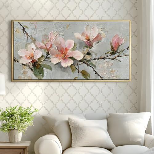 Image of PAPER PLANE DESIGN Big Size Wall Painting for Living Room Floral 2x4 Ft (A) | Long horizontal canvas for the wall above a sofa or bed, framed and ready to hang