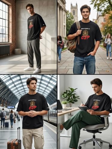 Image of GRECIILOOKS Oversized T Shirt for Men | Trending Gen-Z Graphic Printed Tshirt for man | Drop Shoulder Oversized Relaxed Fit Street Fashion | Round Neck Baggy T-Shirt`S