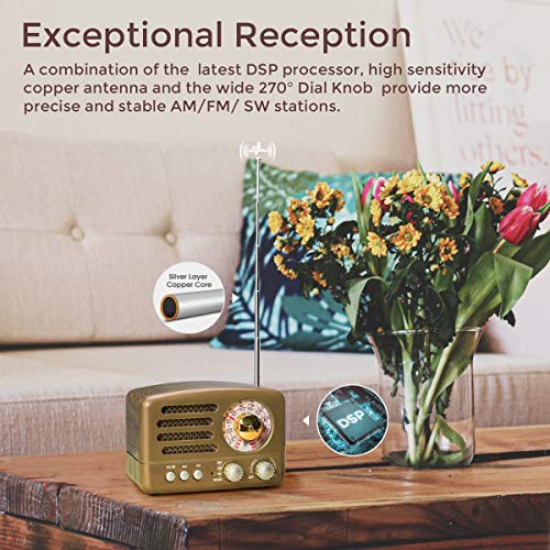 image for PRUNUS J-160 Retro Vintage AM FM Radio with Bluetooth, for Dad and Mom