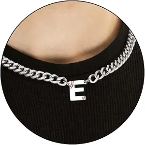 Baseball Necklaces for Boys Stainless Steel Initial Necklace with Letter A-Z 6.5mm Cuban Chain Adjustable Gifts for Men Boys 16+2 Inches