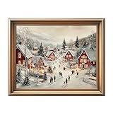 HubbgDesign Snowy Holiday Scene Wall Art Print, Village Winter landscape, Scandinavian Village In Winter, Christmas Time, Christmas Art, Snow Art Decor (11 X 14 INCH Print Unframed)