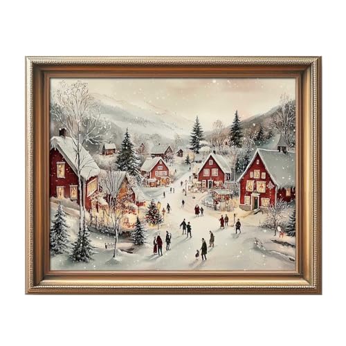 HubbgDesign Snowy Holiday Scene Wall Art Print, Village Winter landscape, Scandinavian Village In Winter, Christmas Time, Christmas Art, Snow Art Decor (8 X 10 INCH Print Unframed)