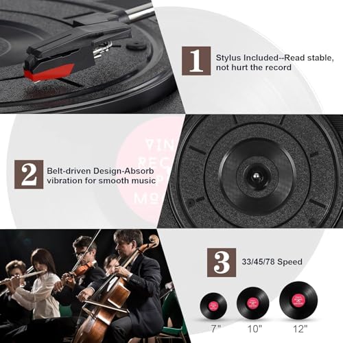 Platine vinyle Bluetooth avec haut-parleurs stéréo et conversion USB audio - 4